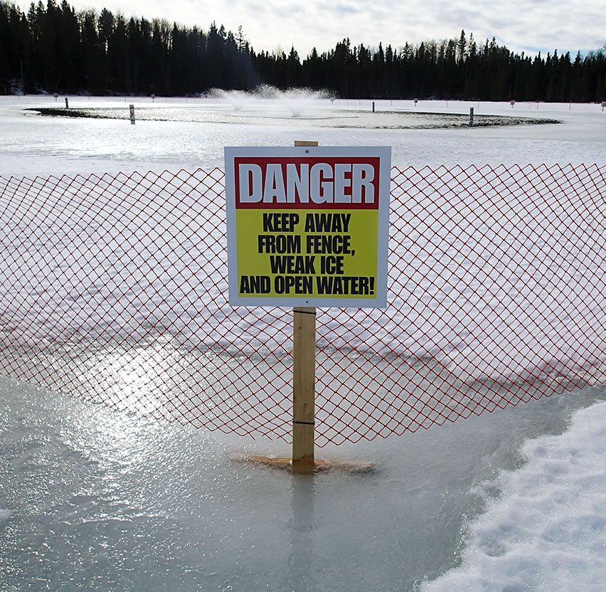 Aeration Warning Sign and Fencing on Lake