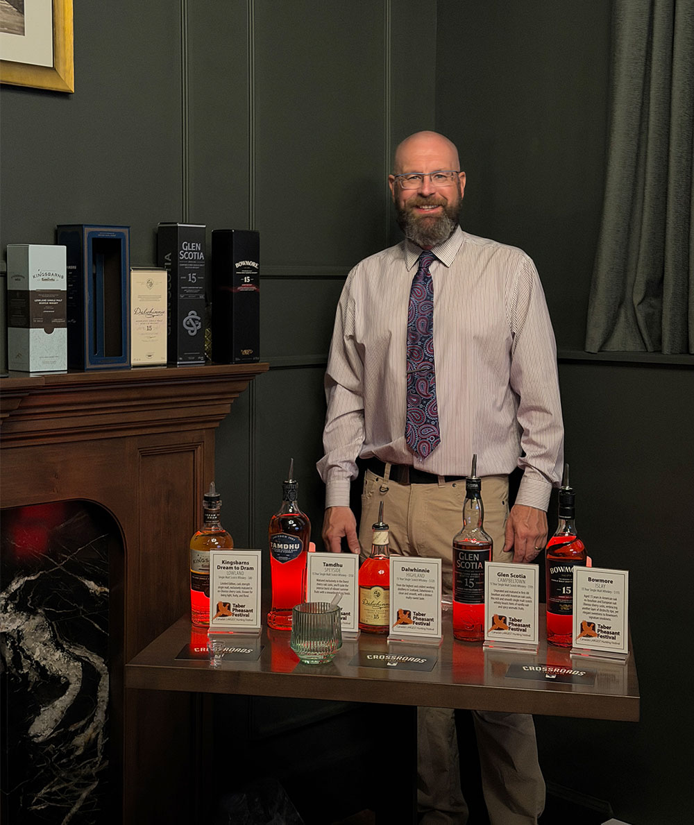 An array of whisky displayed on a table