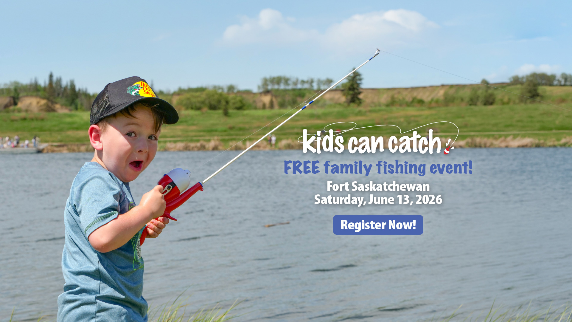 Kid casting a hook into a pond