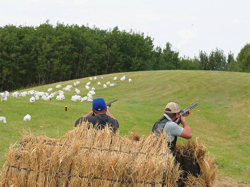 2 hunters shooting out of a shooting blind