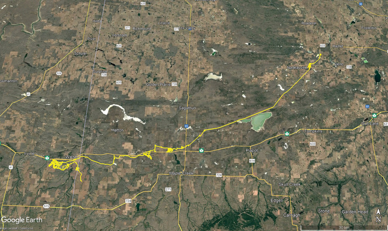 P285 movement during the winter of 2024/25 that shows a distinct paralleling of the Trans-Canada Highway. 