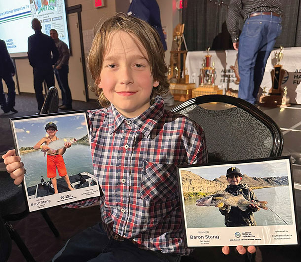 Baron at Alberta Wildlife Federation’s Annual Wildlife Awards Banquet. His accomplishments underscore the joy and adventure of fishing and hunting in Alberta’s rich and diverse landscapes and habitats.